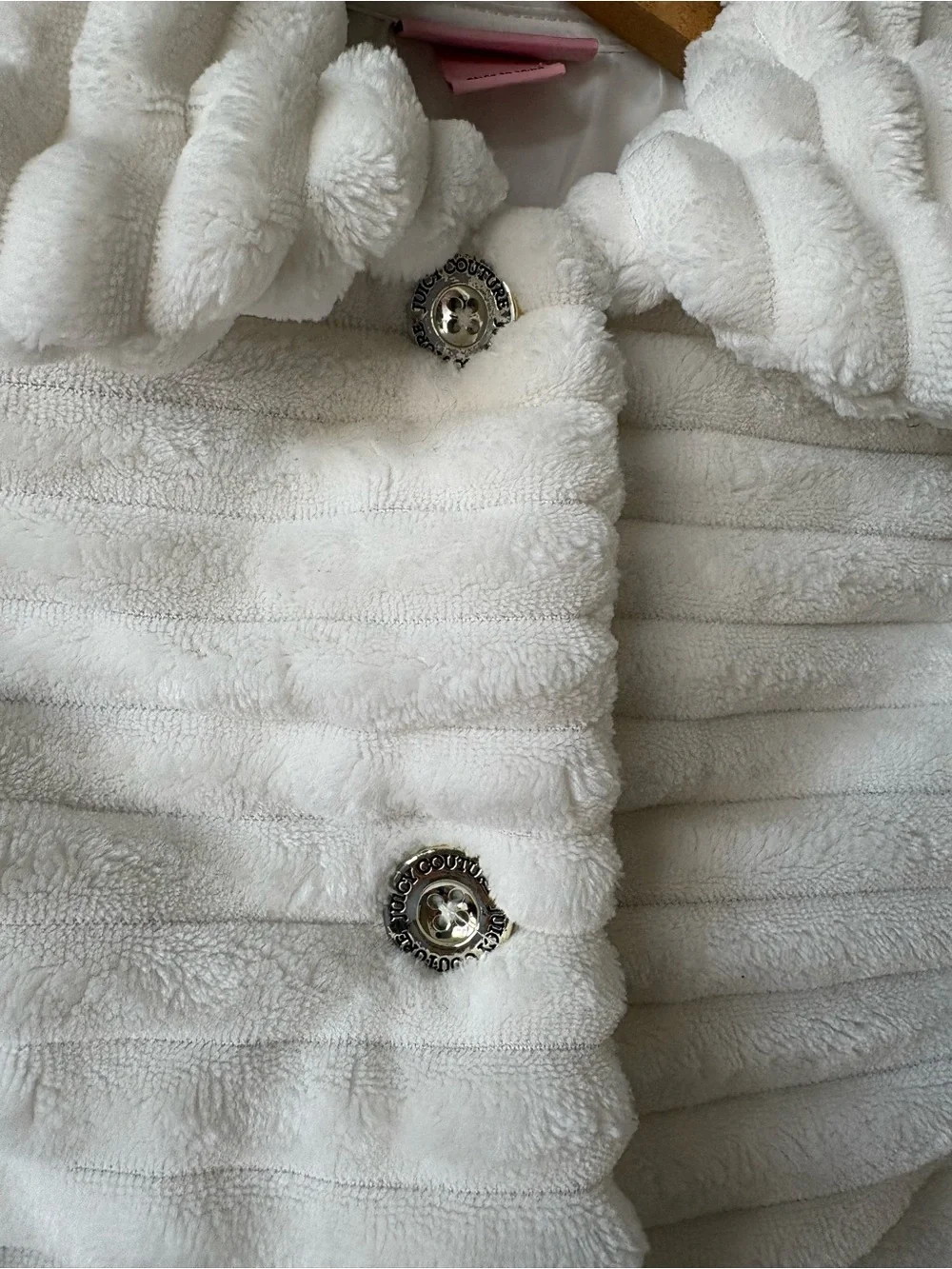 Juicy Couture White Ribbed Peacoat with Flared Hem